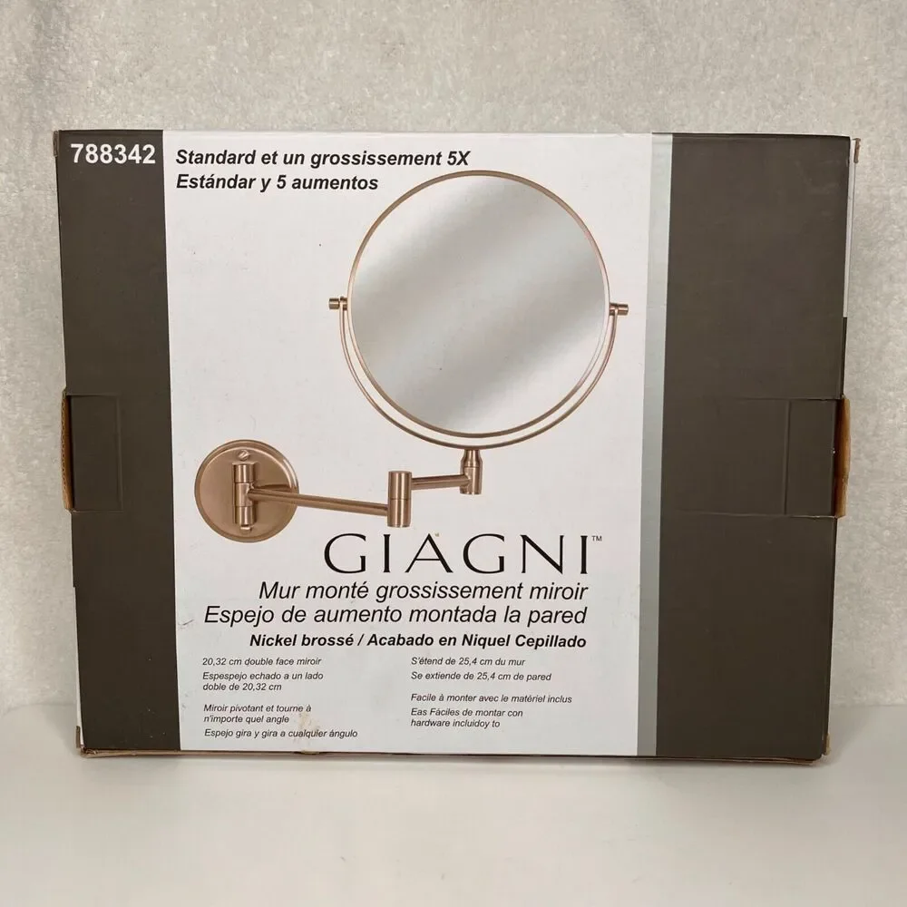 Giagni Wall Mounted Magnifying Mirror Brushed Nickel Shaving Bathroom 788342